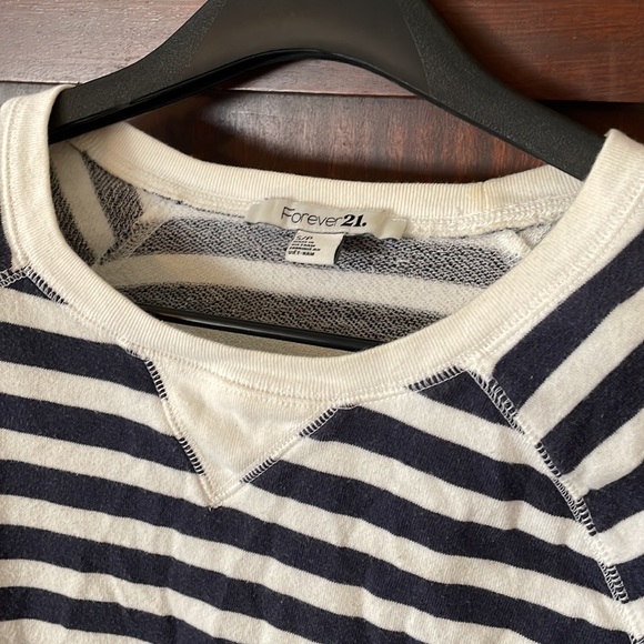 Navy and White Stripe Long Sleeve Crew Neck Sweatshirt - Picture 4 of 5